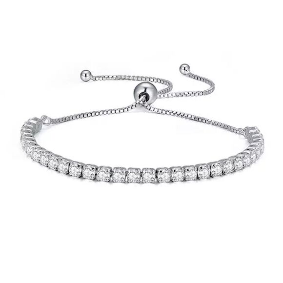 💎A056💎 *NEW ADJUSTABLE 925 STERLING SILVER DIAMOND BRACELET - Picture 5 of 7